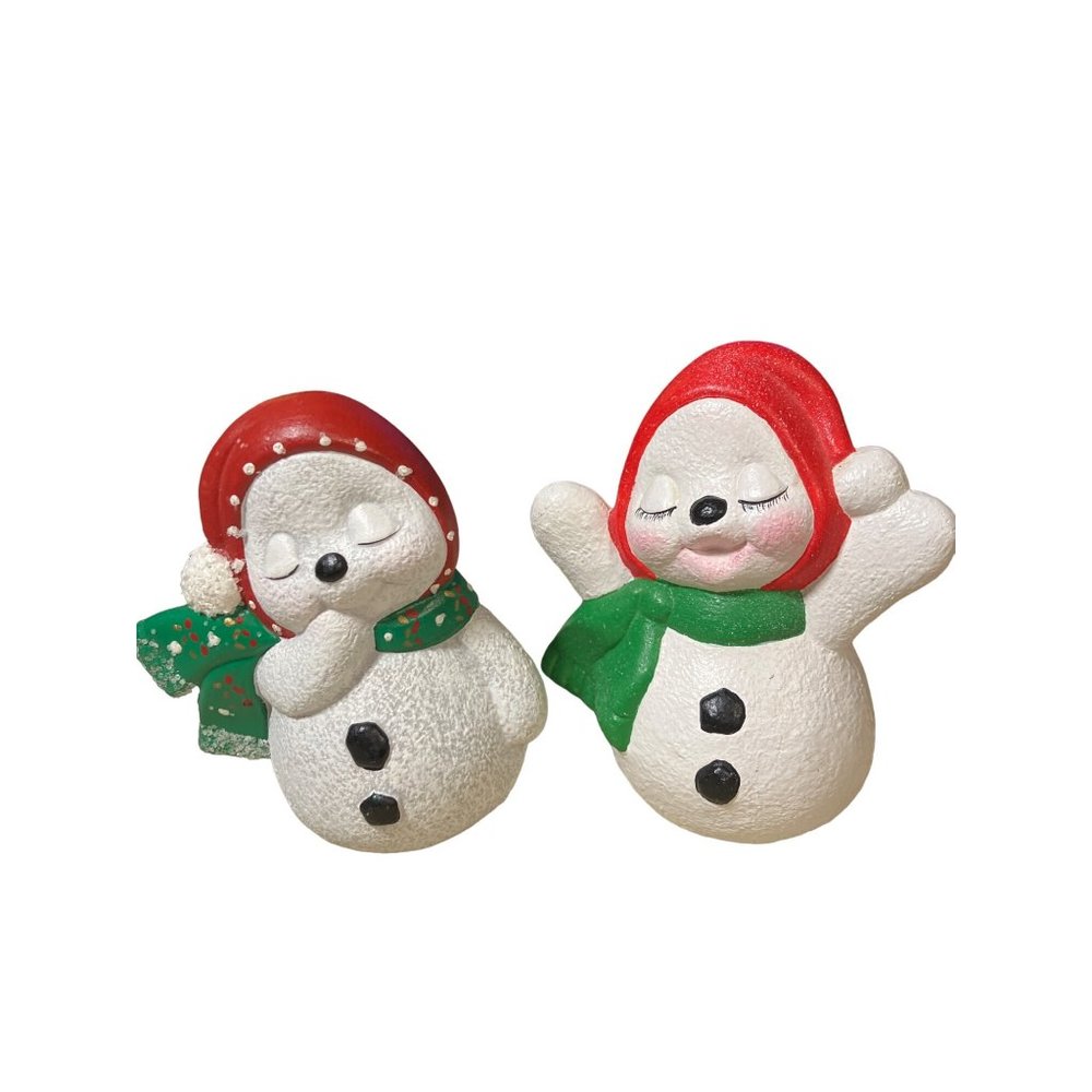 Ceramic Snowmen Figurine Christmas Theme Holiday Decor Set of 2